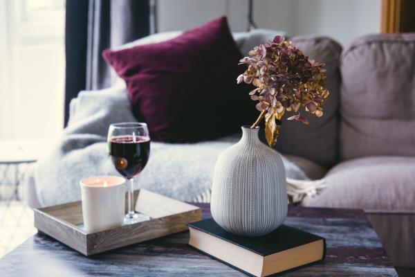 purple pillow on a sofa